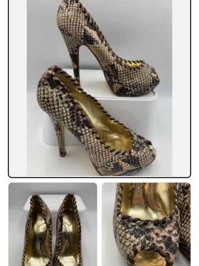 Ted Baker Metallic Gold & Snakeskin Peep-Toe High Heels
